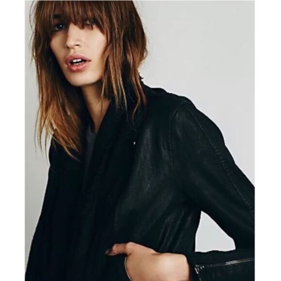 Free People black drape knit front denim jacket VGUC size 0 - Picture 4 of 16